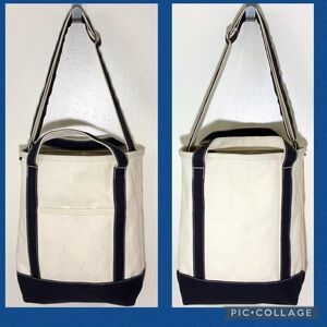 Lands’ End Open Top Double Handle + Adjustable Long Strap Canvas Tote Bag